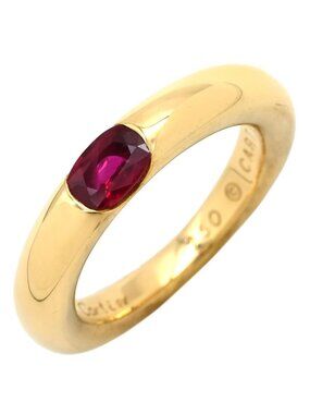 Cartier Ring Ellipse Ruby Red Yellow Gold 52 18k Stone Grain Vintage